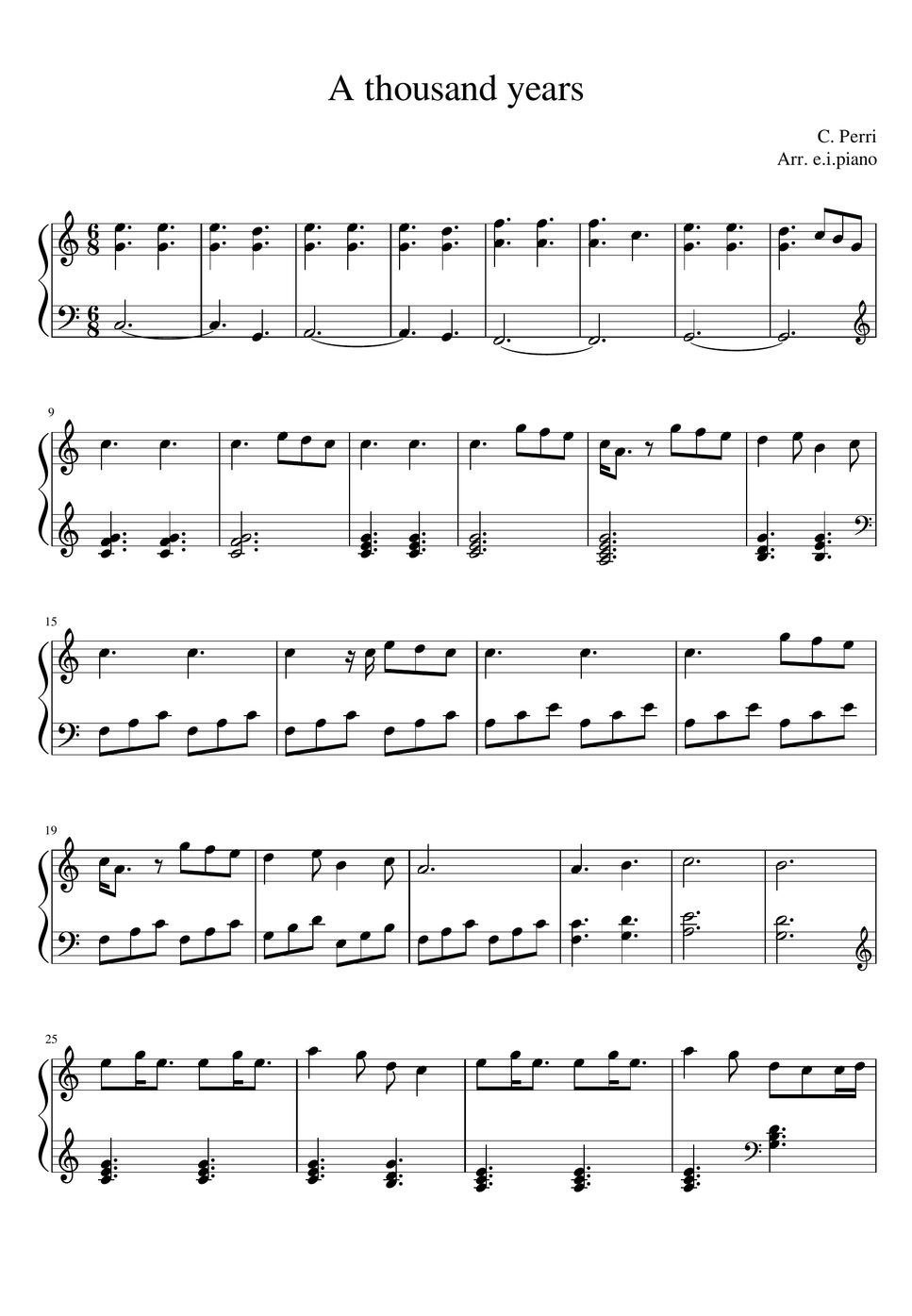 Christina Perry A thousand years Partition musicale by e.i.piano