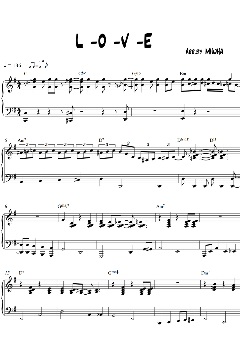 Nat King Cole L.O.V.E (Jazz Piano) by MIWHA Notenblatt
