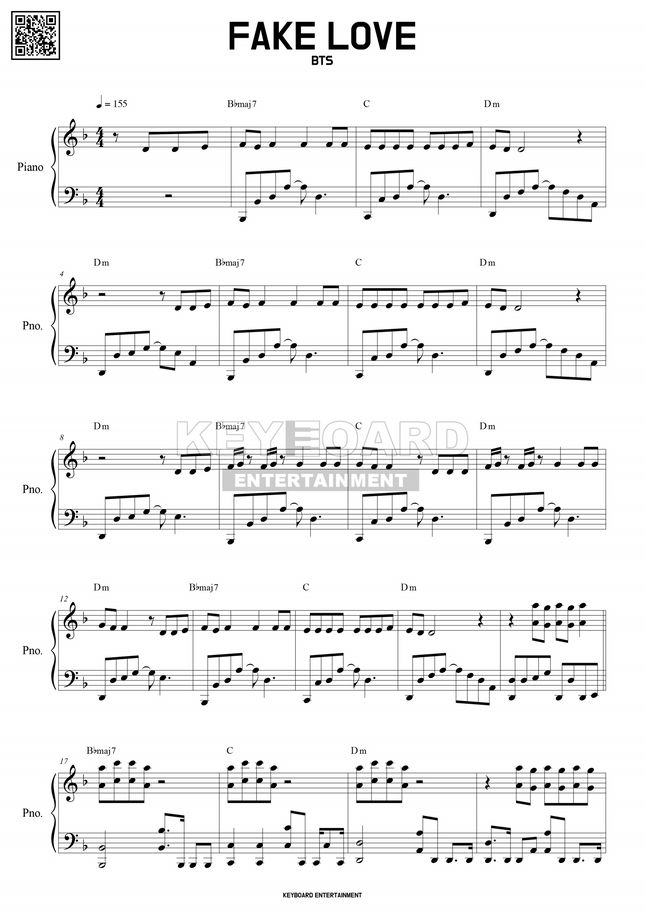 BTS (방탄소년단) FAKE LOVE (페이크 러브) by KEYBOARD ENTERTAINMENT Sheet Music