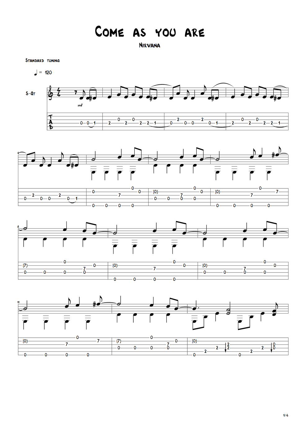 Nirvana come as you are (fingerstyle) by yury volkov Lembar Musik