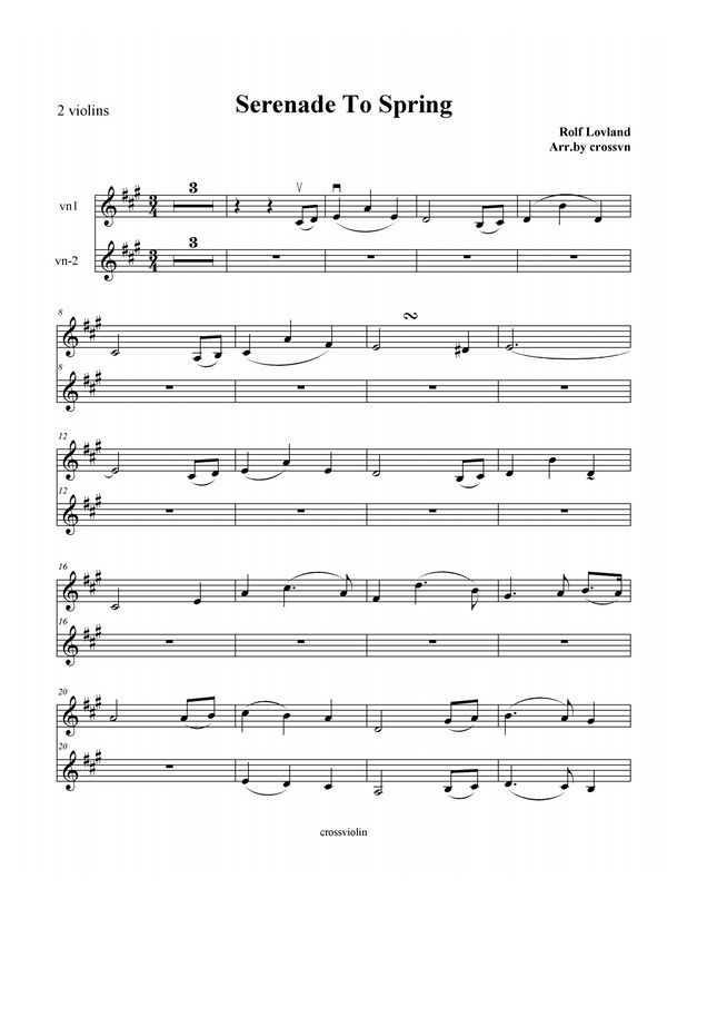 Secret Garden Serenade To Spring for 2 violins (10월의 어느멋진날에 바이올린) by