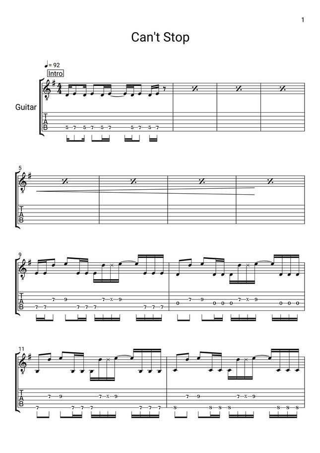 Red Hot Chili Peppers Can't Stop by かずき tab 楽譜