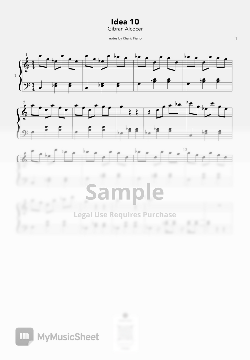 Gibran Alcocer Idea 10 (Short ver.) Sheet by Khariv Piano