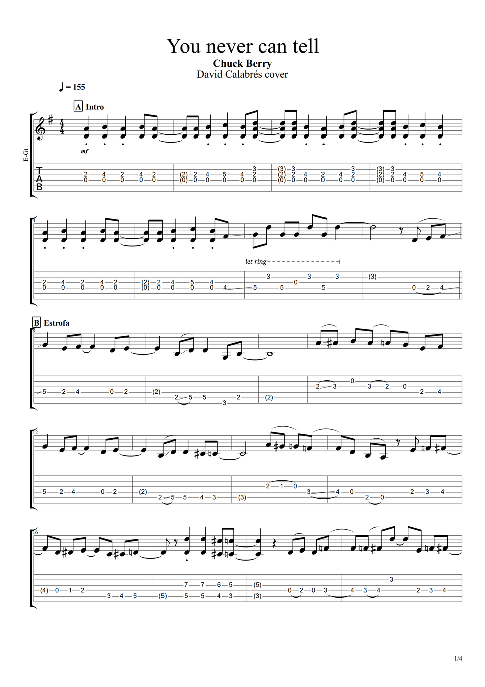 Chuck Berry You never can tell by David Calabrés Partitura