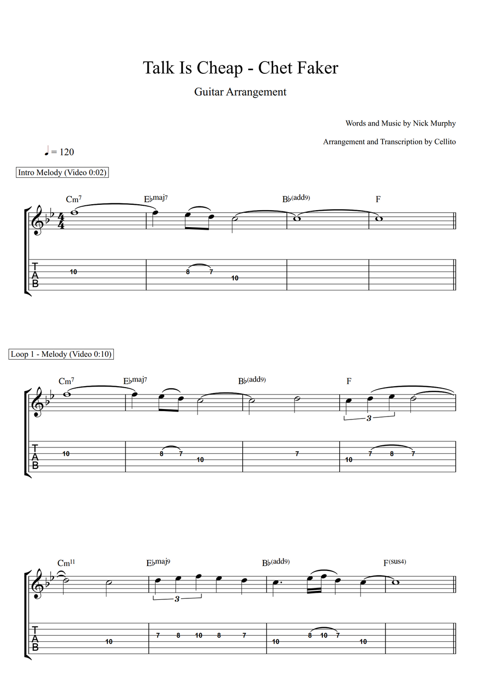 Chet Faker Talk Is Cheap Lyrics übersetzung Chet Faker - Talk Is Cheap by Cellito Tab + 1staff Sheet