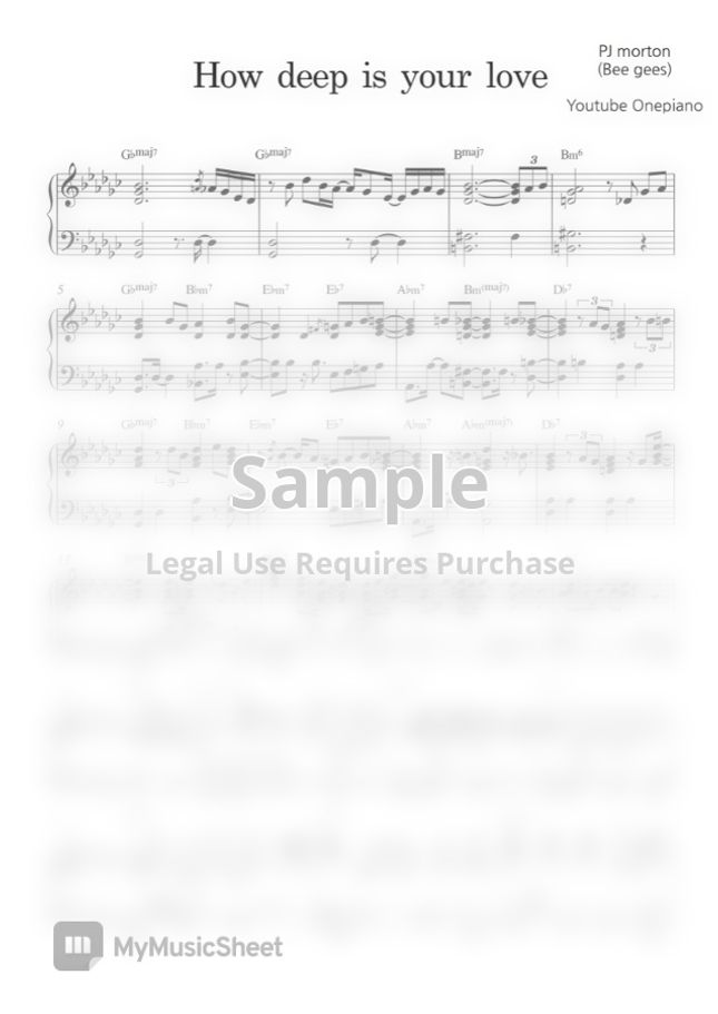 PJ morton How deep is your love by 원피아노 Sheet Music