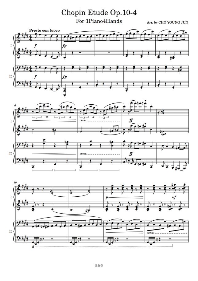 Chopin - CHOPIN ETUDE OP.10 NO.4 for 1Piano4Hands (포핸즈) by Cho Young