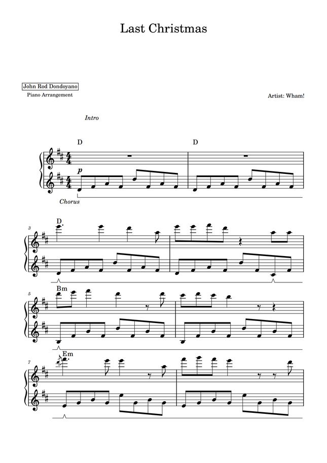 Wham! Last Christmas (PIANO SHEET) by John Rod Dondoyano Sheet Music