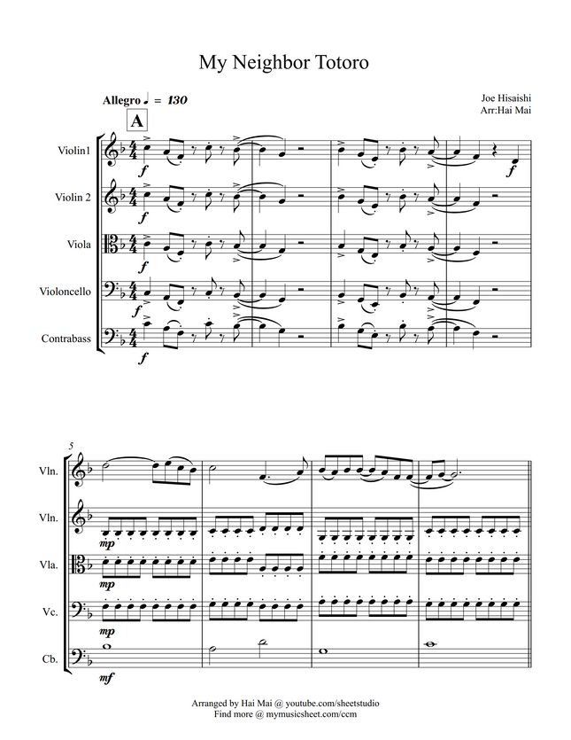 Joe Hisaishi - My Neighbor Totoro for String Quintet by hai Mai