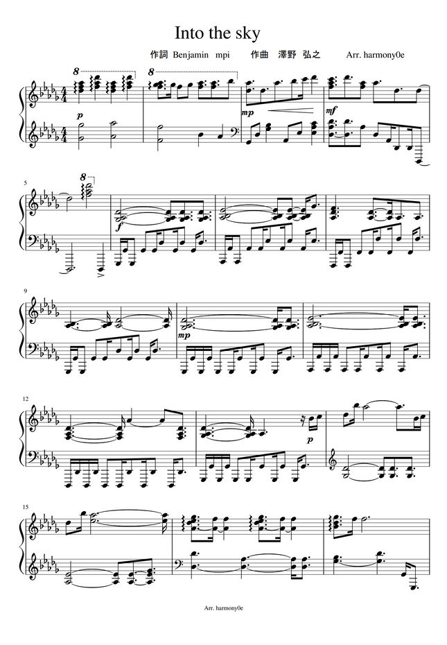 ガンダムユニコーン Into The Sky 澤野弘之 By Harmony Piano楽譜