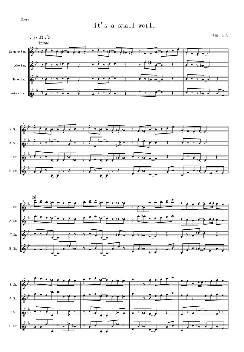 King Gnu It's a small world (Sax Quartet) Sheet