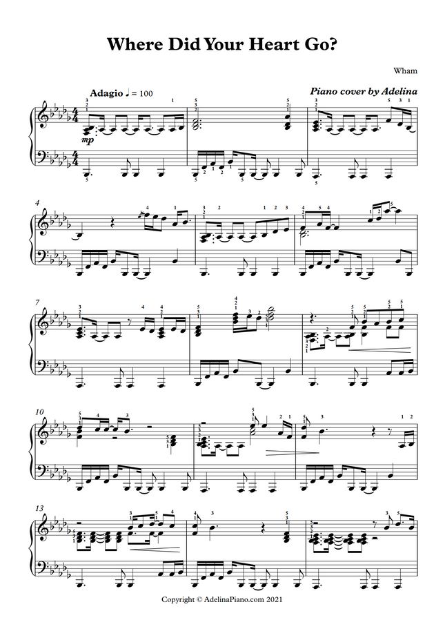 Wham! Where Did Your Heart Go by Adelina Piano Sheet Music