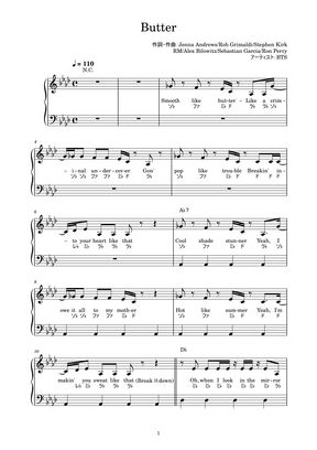 防弾少年団 Bts Butter かんたん 歌詞付き ドレミ付き 初心者 By Piano Tokyo楽譜
