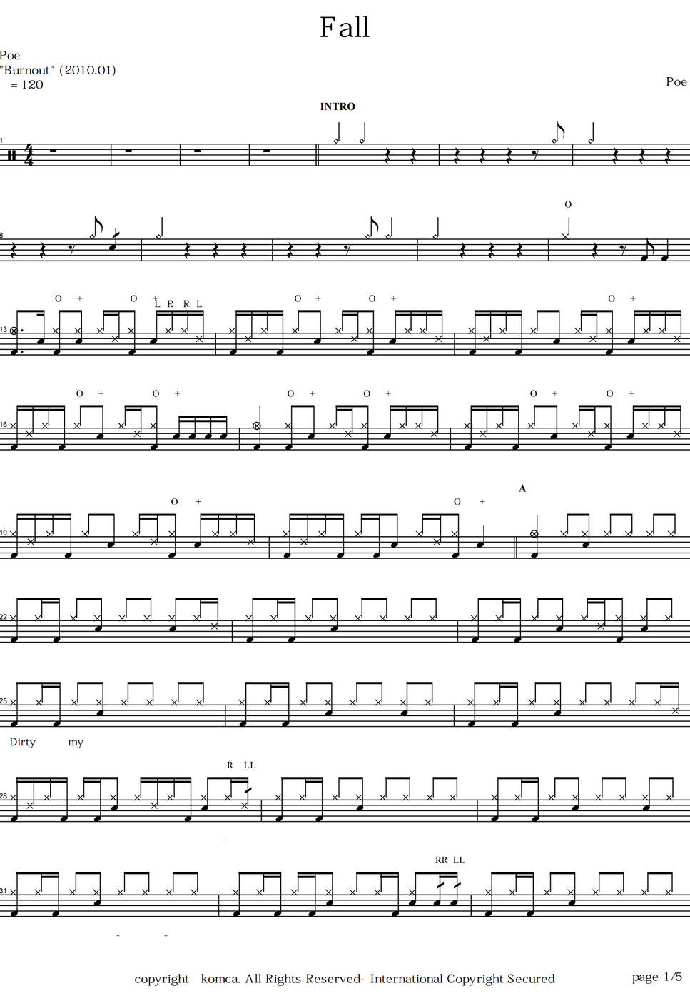 Partition Fall 포 - fall by COPYDRUM Partition musicale
