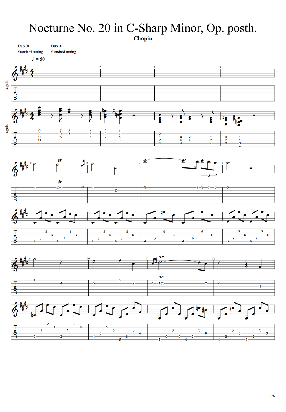 Chopin nocturne in c sharp minor op posth tab by nico music