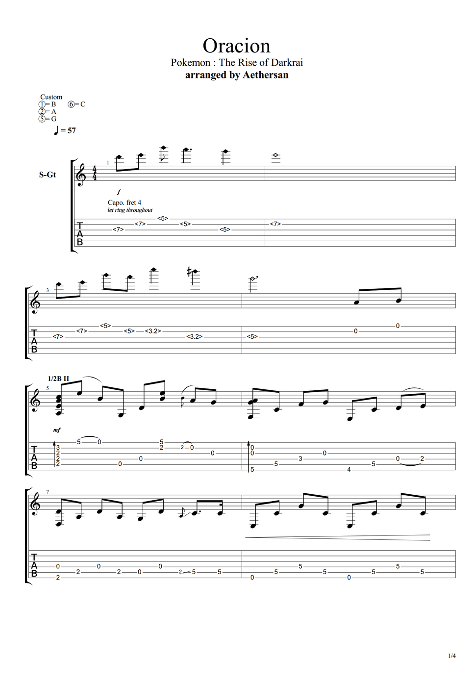 Pokemon The Rise Of Darkrai Oracion Fingerstyle By Aethersan Sheet