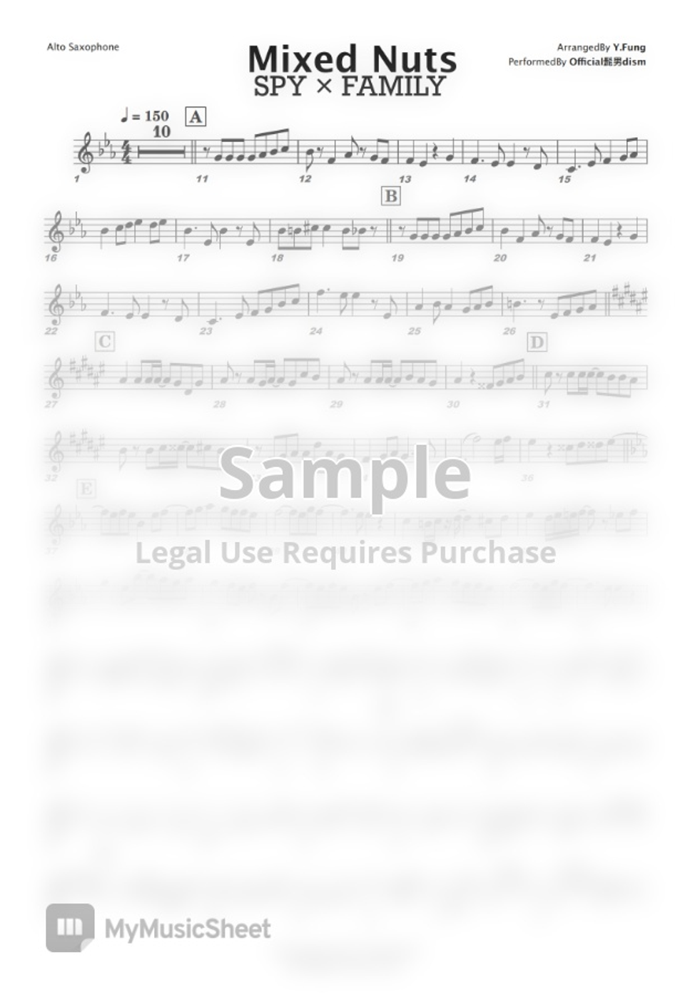 Official Higedan dism Mixed Nuts (Alto Saxo Solo) 악보 by Yipfung