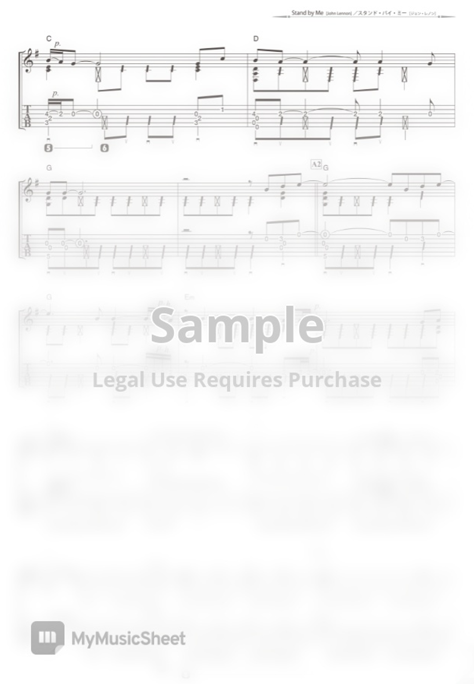 John Lennon Stand by Me (Solo Guitar) by Daisuke Minamizawa Sheet