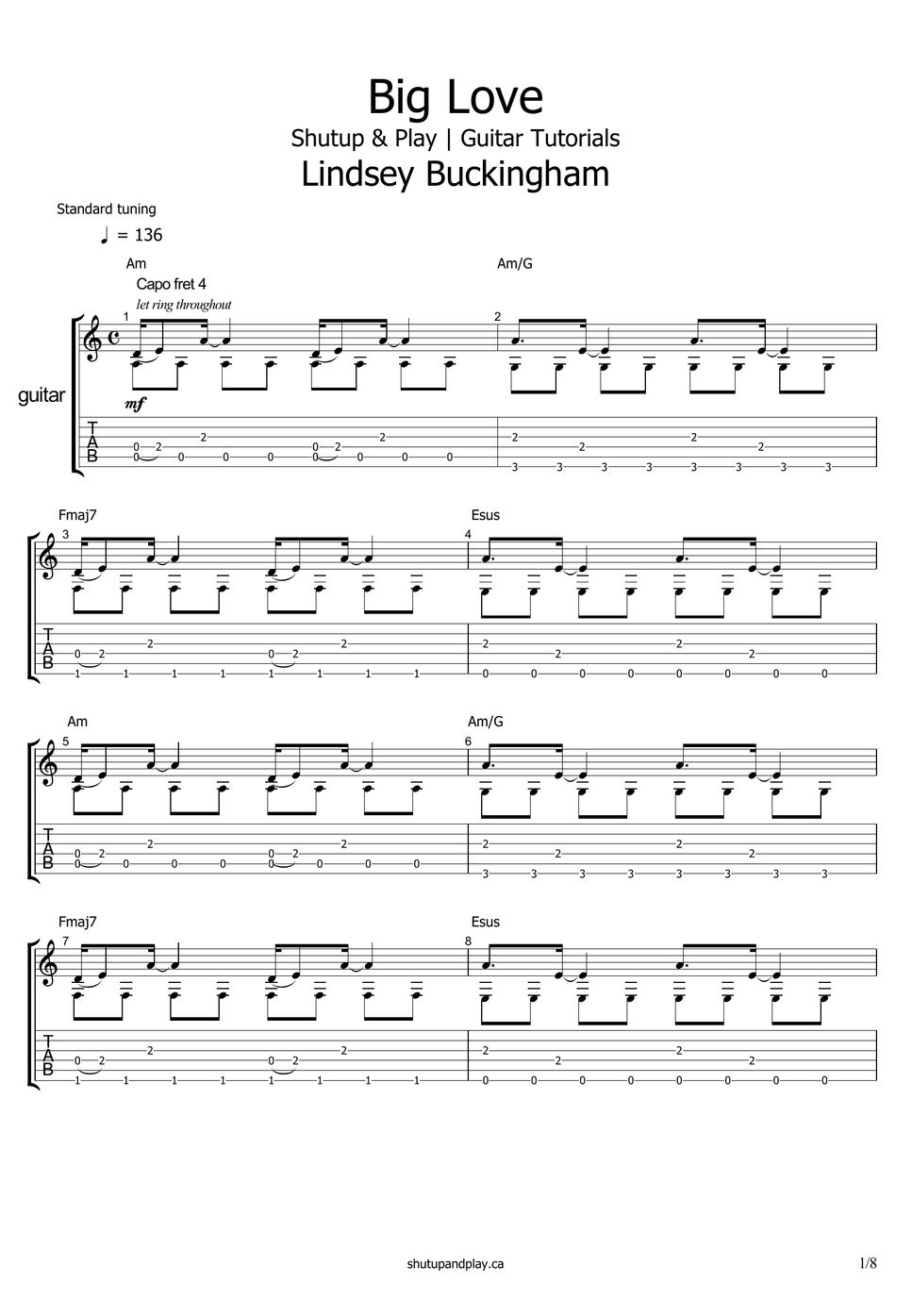 Fleetwood Mac Big Love TAB by Shutup & Play Guitar Tutorials