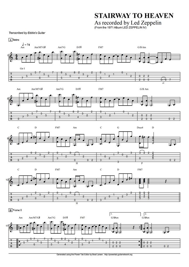 Led Zeppelin Stairway To Heaven Sheet Music