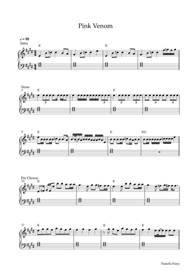 BLACKPINK Pink Venom (MEDIUM PIANO SHEET) by Pianella Piano Sheet Music