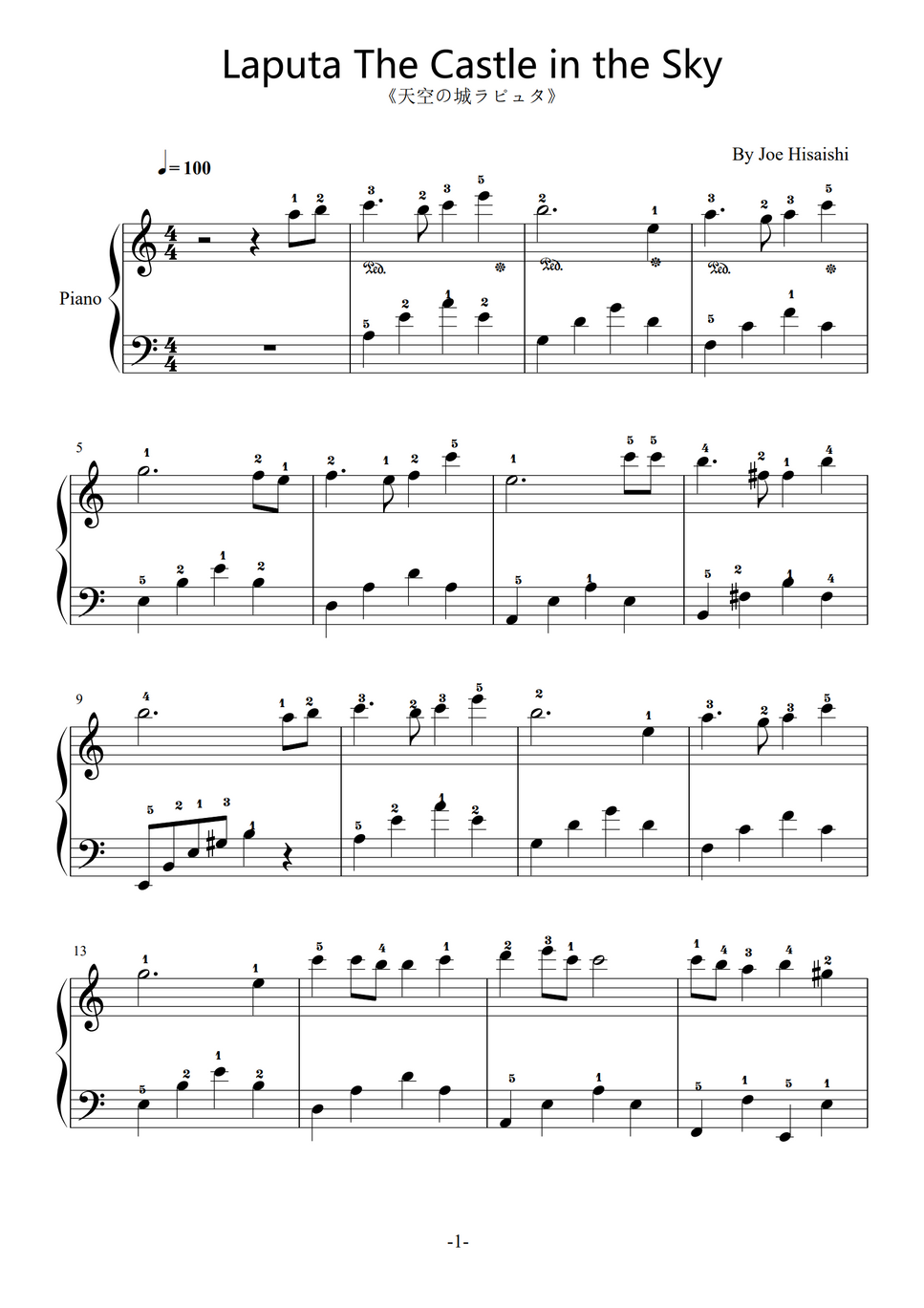 Joe hisaishi laputa the castle in the sky joe hisaishi easy piano