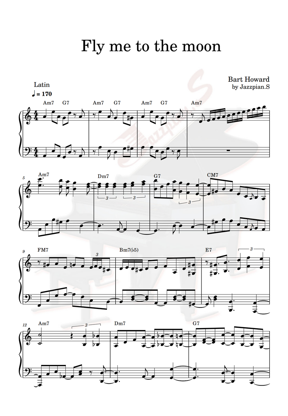 Bart Howard Fly me to the moon Latin jazz piano by Jazzpian S Sheet