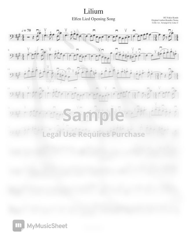 近藤由紀夫 Lilium 妖精的旋律 Elfen Lied Op Anime Song Sheet Music Cello Ver By Lilac C Sheet Music