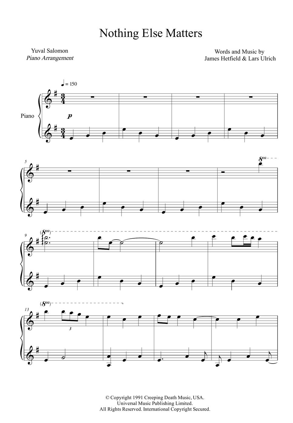 Metallica - Nothing Else Matters Sheet by Yuval Salomon