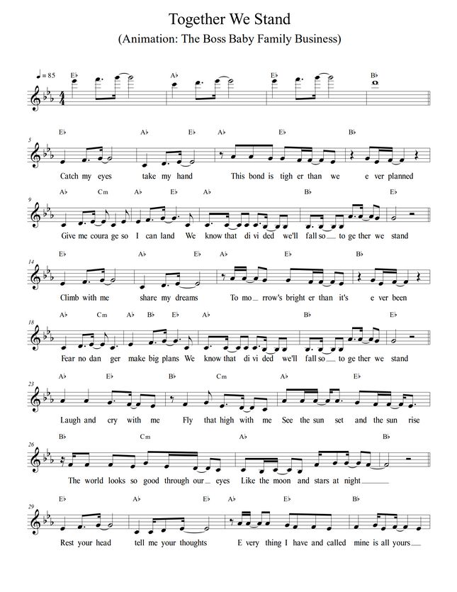 애니 The Boss Baby 2 Together We Stand by TaeHyun Taylor Lee Sheet Music