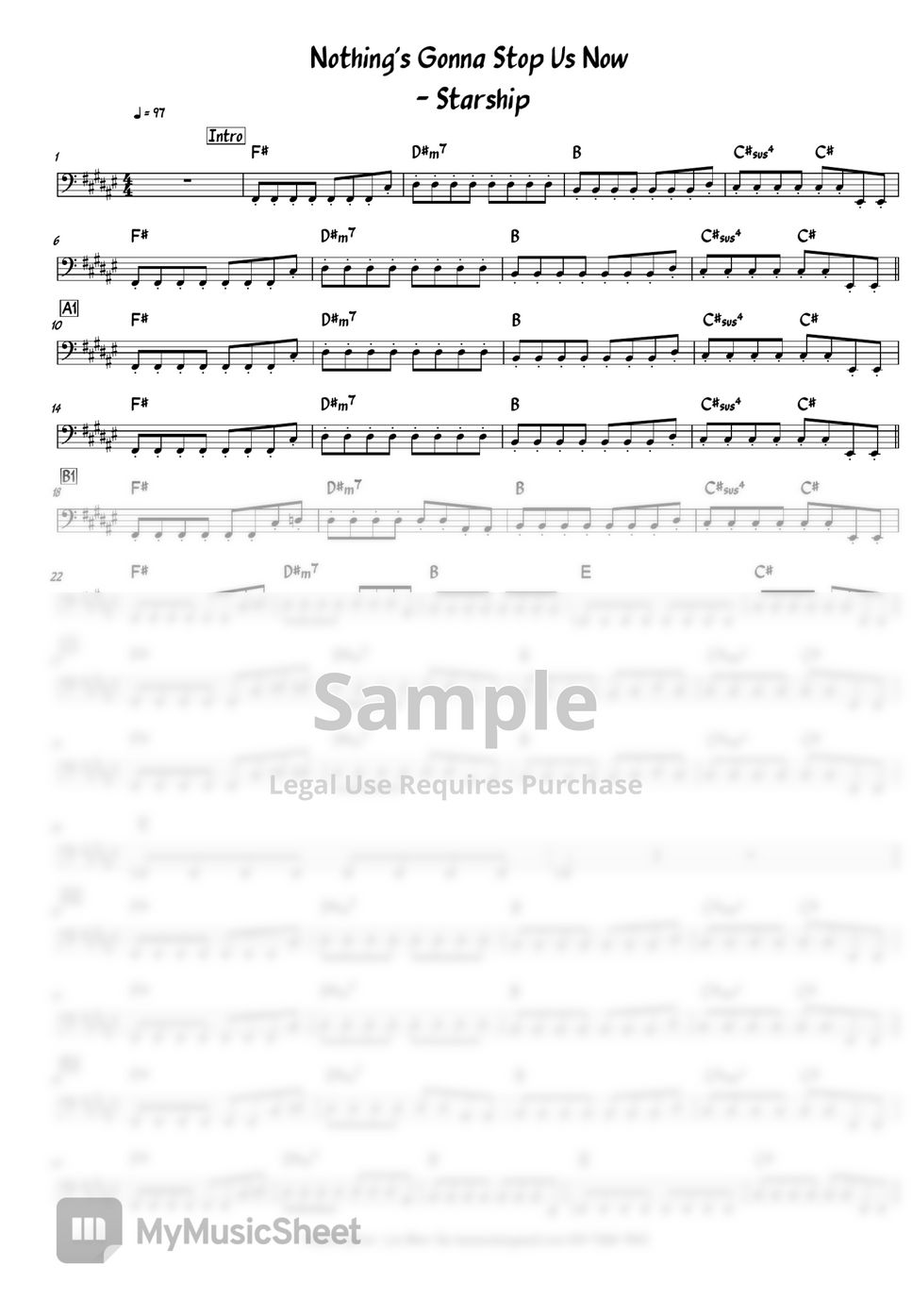 Starship Nothing's Gonna Stop Us Now (5현,4현 베이스 악보입니다.) Tab + 1staff
