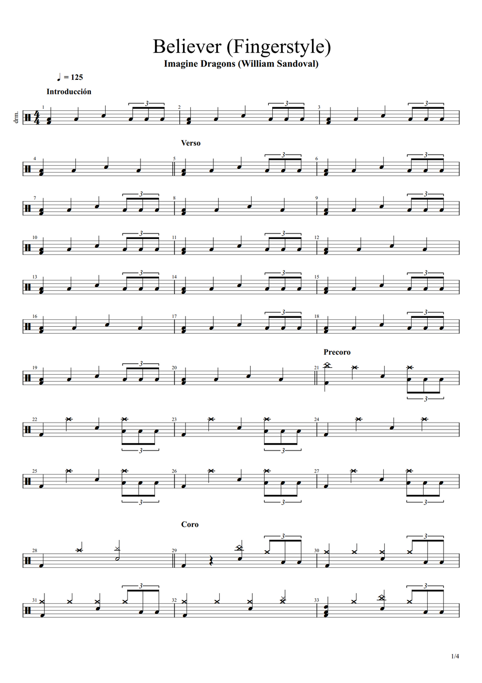 Imagine Dragons - Believer (Drumkit) by William Sandoval Sheet