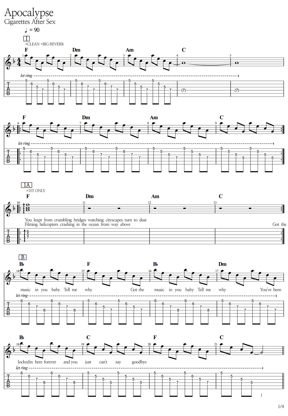 Cigarettes After Sex Apocalypse by WOORAM 기타선생 Notenblatt