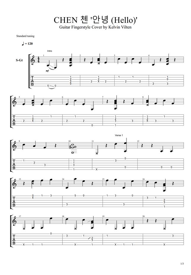 CHEN 첸 �안녕 Hello by Kelvin Vilten Sheet