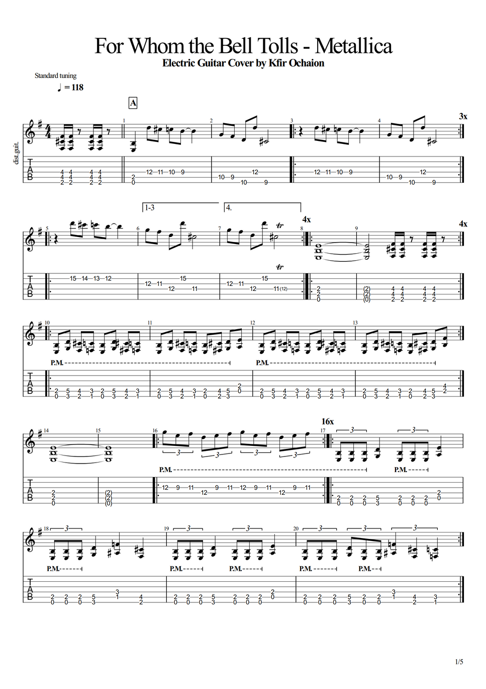 Metallica For Whom the Bell Tolls by Kfir Ochaion Sheet