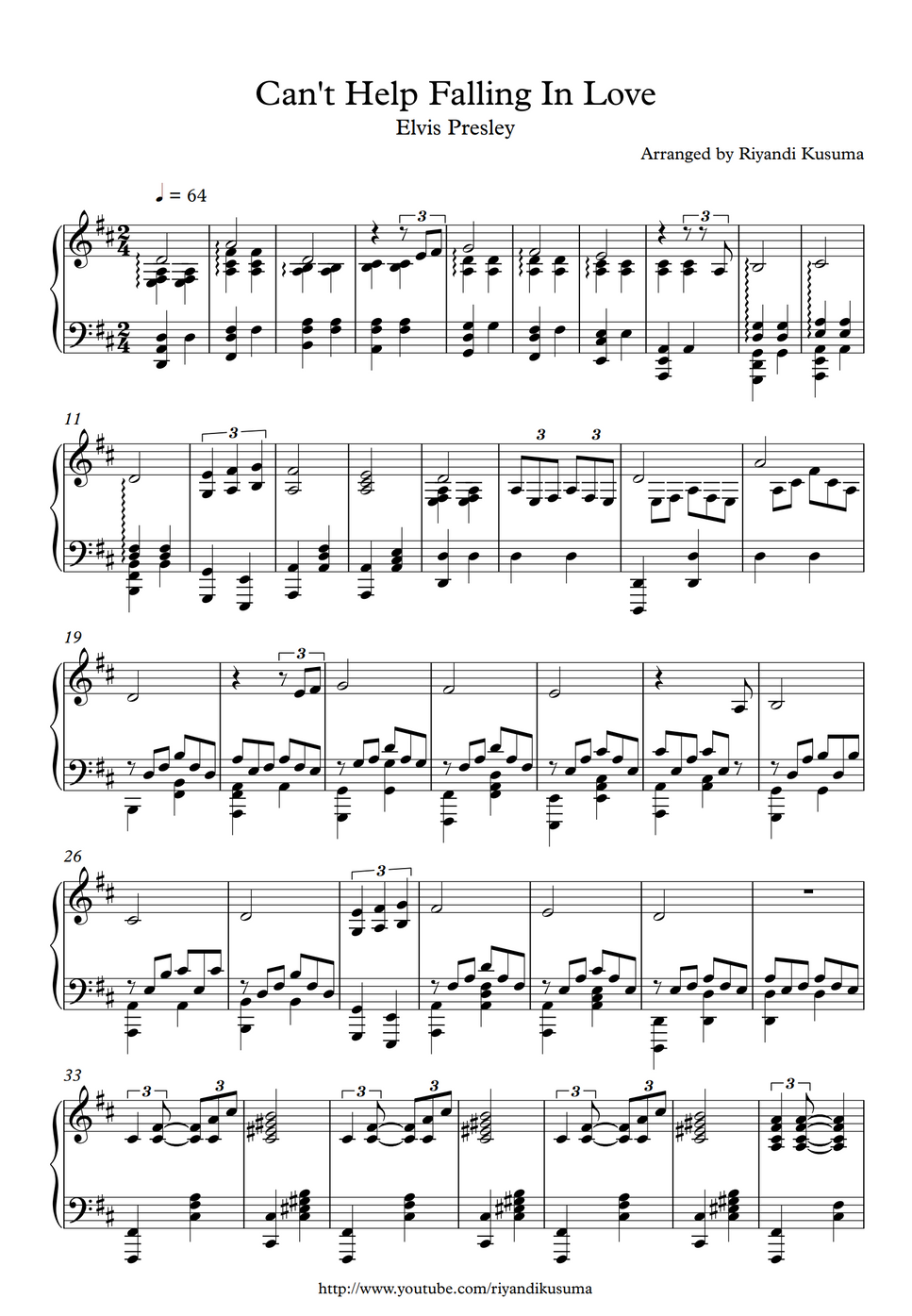 Elvis Presley Can't Help Falling in Love by Riyandi Kusuma Partition