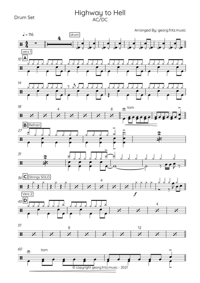 AC/DC Highway to Hell (Drum) by Sheet Music