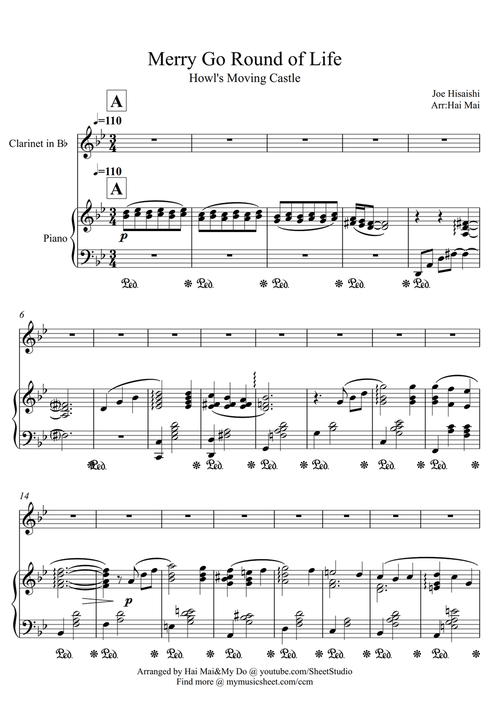 Joe Hisaishi Merry Go Round of Life for in Bb solo and Piano
