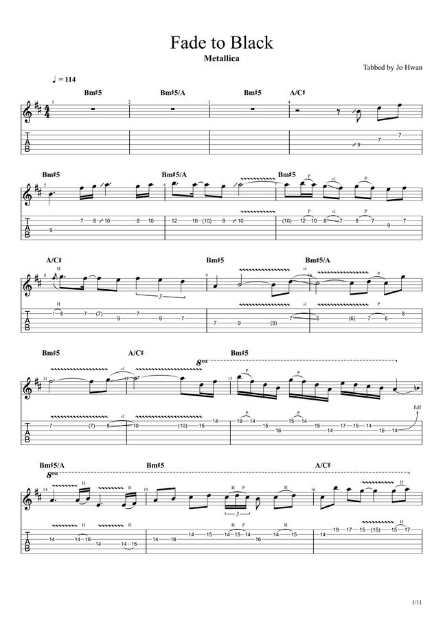 Metallica Fade to Black by Jo Hwan tab Sheet Music
