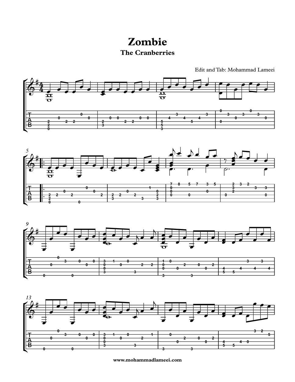 The Cranberries Zombie by Mohammad lameei Sheet