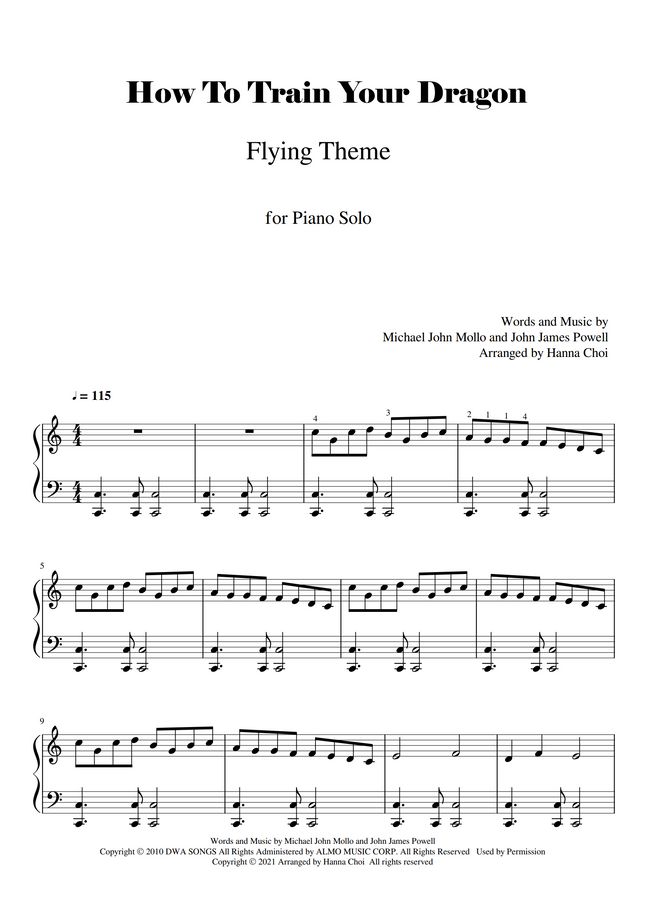 J.Powell "How To Train Your Dragon" Flying Theme /OST 드래곤 길들이기 (쉬운 편곡 피아노솔로) Sheet Music