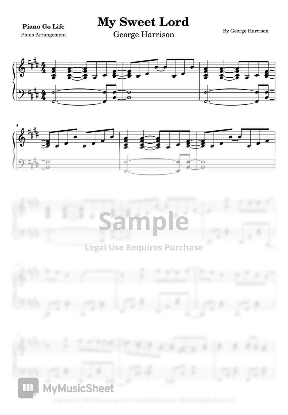 Harrison My Sweet Lord Partition musicale by Piano Go Life