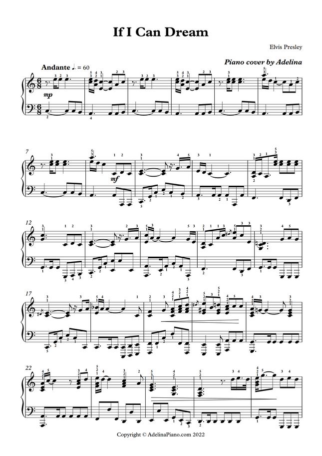 Elvis Presley If I Can Dream by Adelina Piano Sheet Music