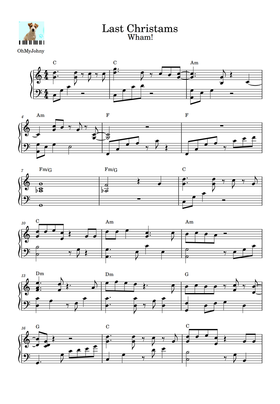 Wham! Last christmas (Piano) by OhMyJohny Sheet