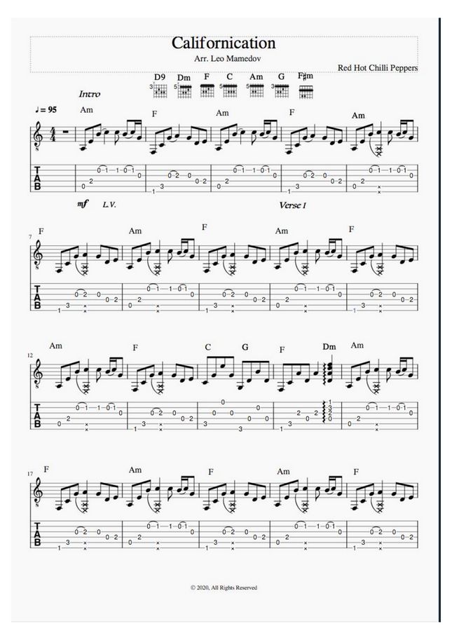 Red Hot Chilli Peppers Californication by Leo Mamedov Sheet Music