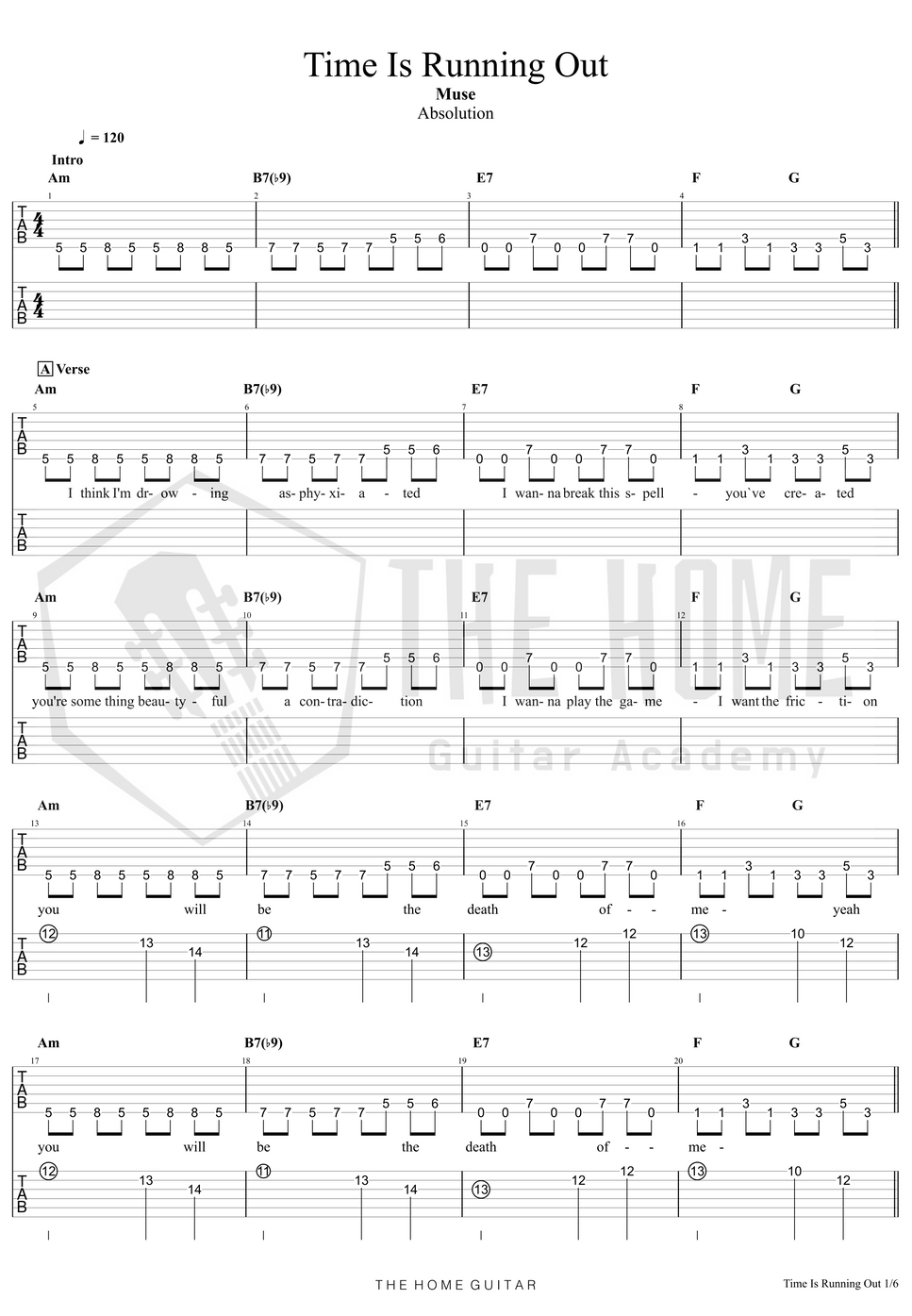 Muse Time Is Running Out TAB by TheHomeGuitar