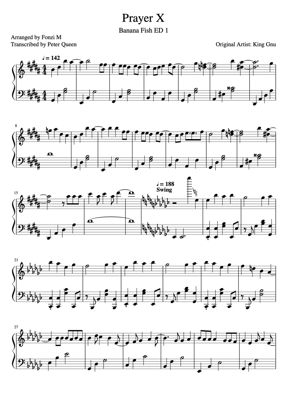 King Gnu Banana Fish ED 1 "Prayer X" by Fonzi M نوتة