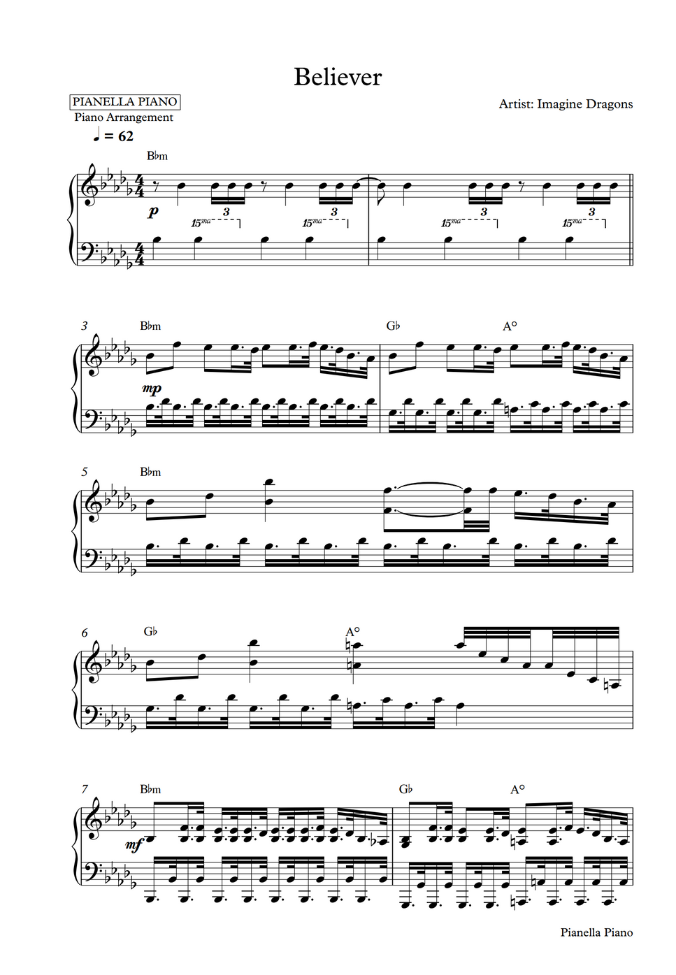 Imagine Dragons - Believer (Piano Sheet) by Pianella Piano Nuty