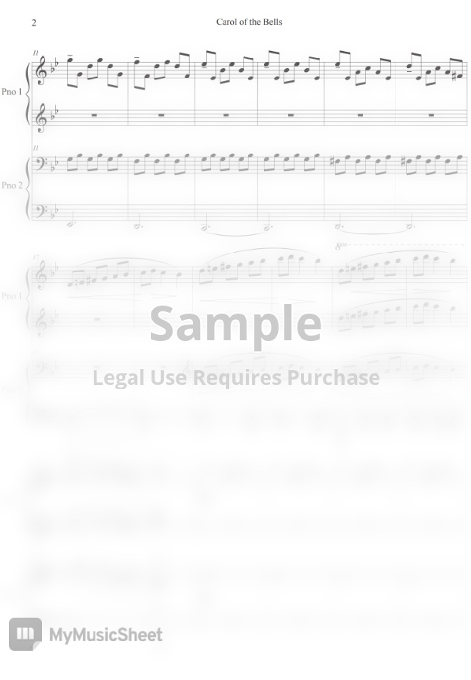 Mykola leontovych carol of the bells 1 piano 4 hands by jinnie j hoja