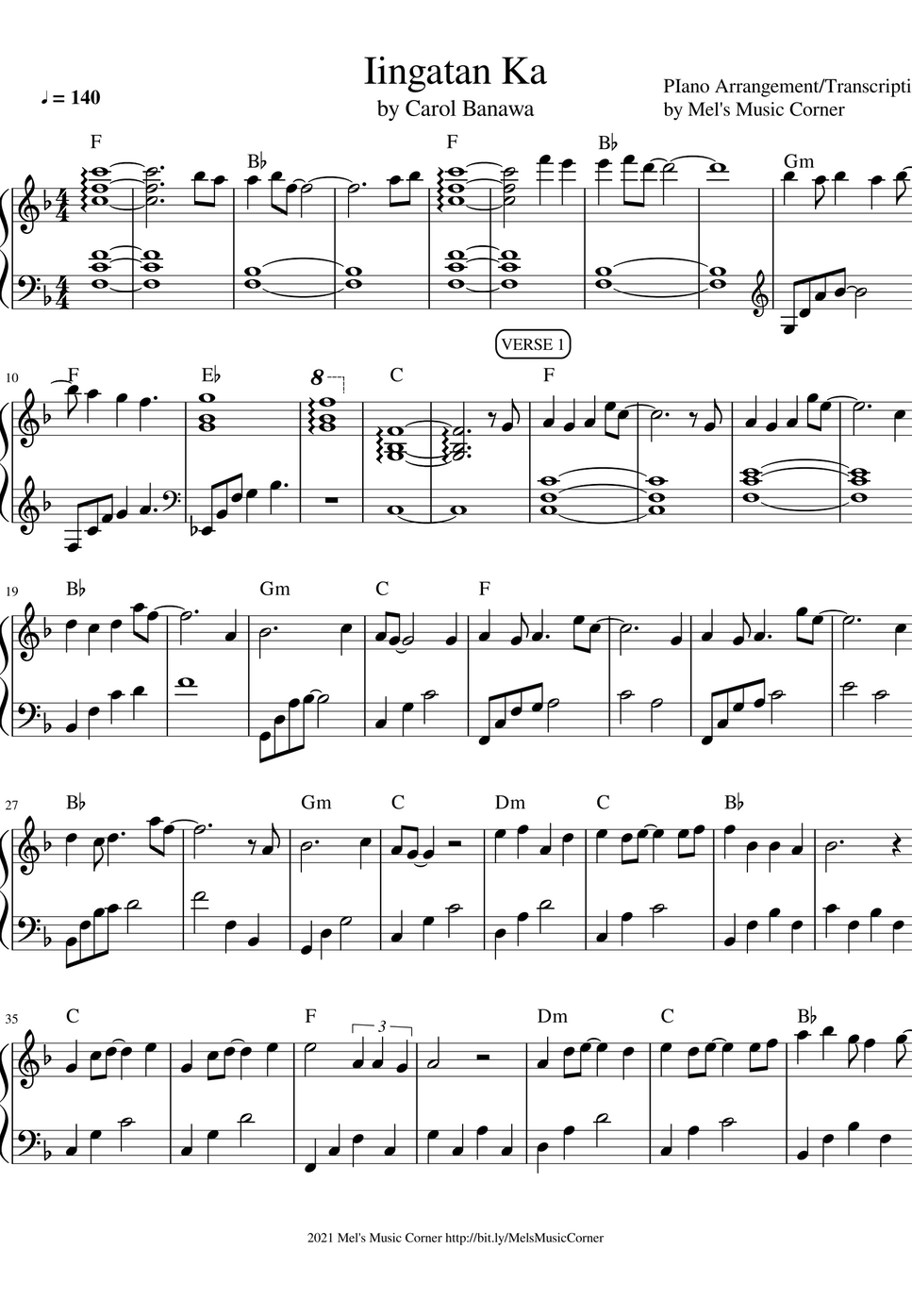 Carol Banawa Iingatan Ka (piano sheet music) by Mel's Music Corner
